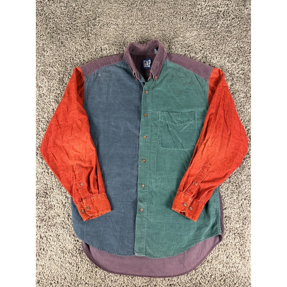 Vintage Gap Corduroy Colorblock Button Down Shirt Mens Medium Multicolor Retro